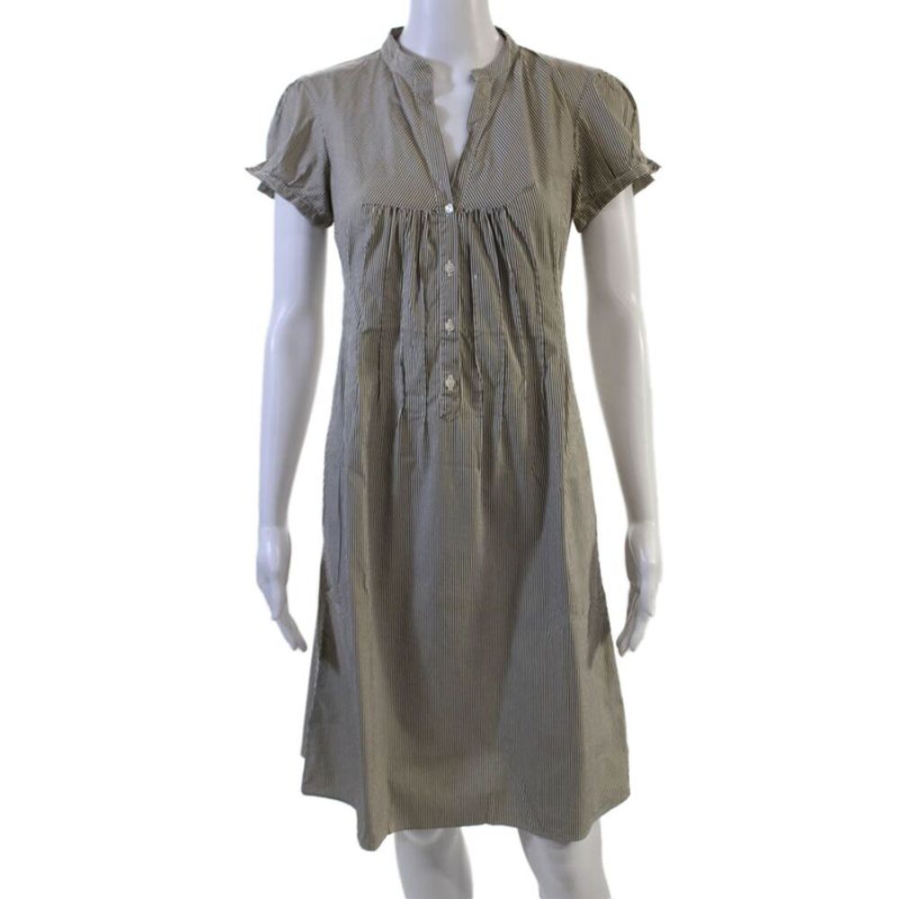 Guy Rover Women Shirt Dress Brown Striped Short Sleeve Knee Length Size 40